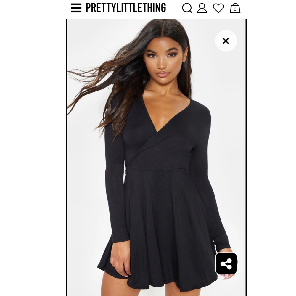 Long Sleeve Wrap Skater Black Dress size USA 4